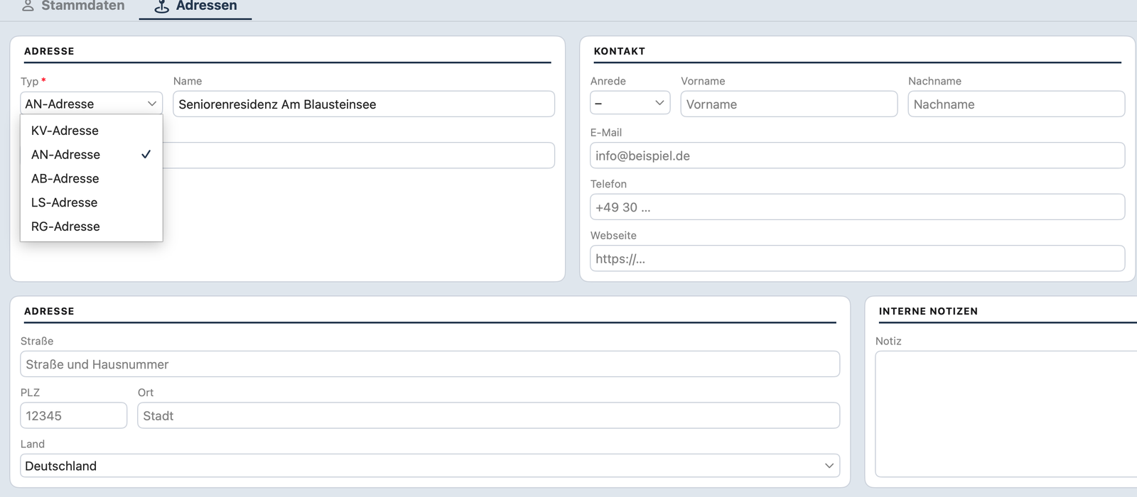 Customer master with one address per document type