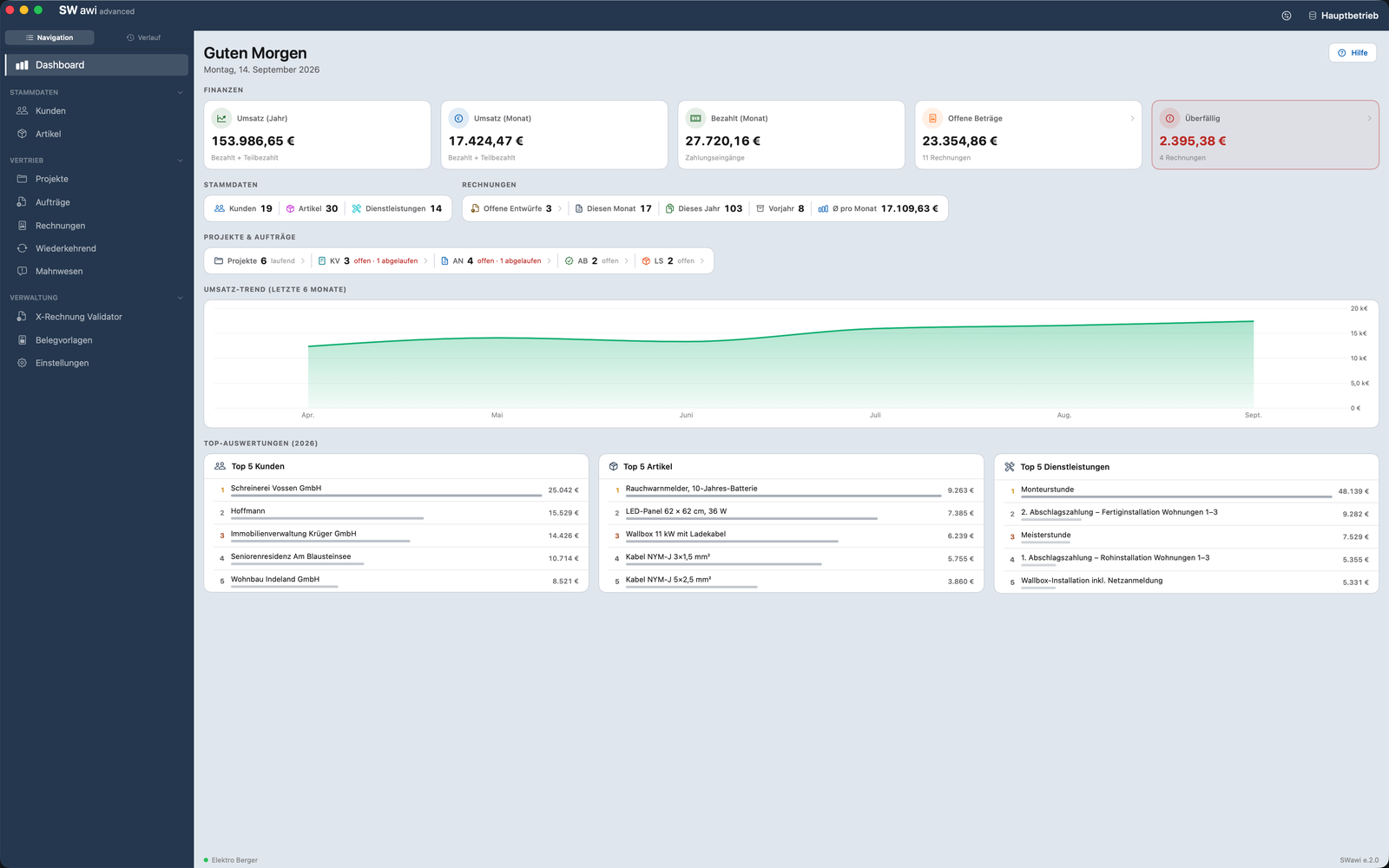 Dashboard with the “Projects & Orders” bar