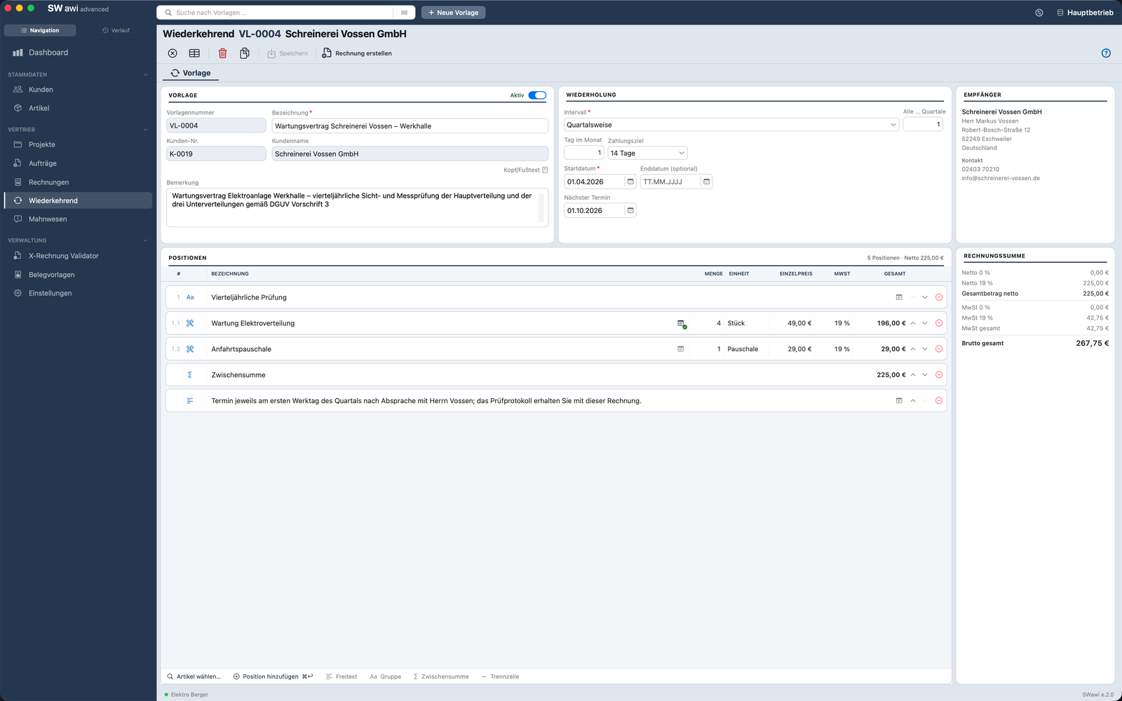 Recurring invoice VL-0004