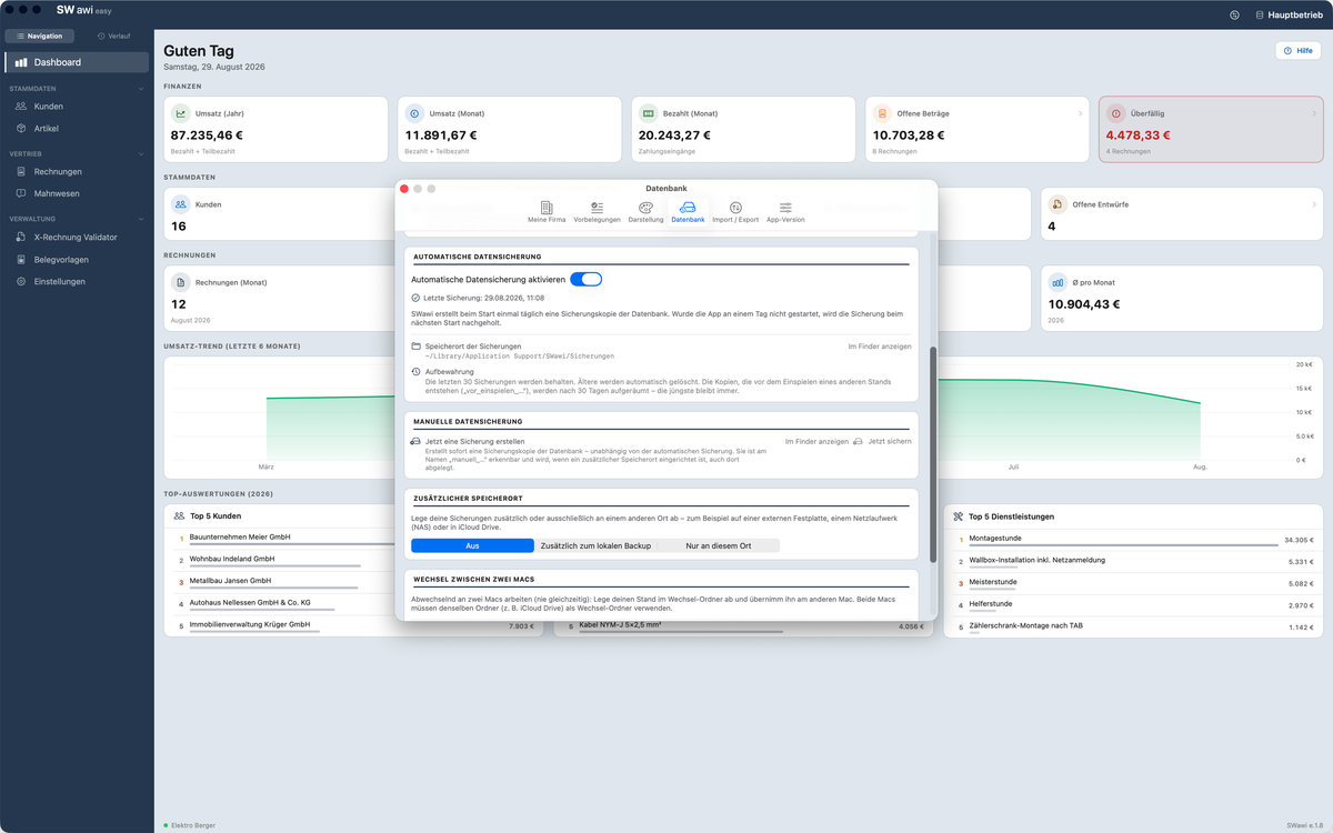 SWawi easy – Einstellungen zur automatischen Datensicherung